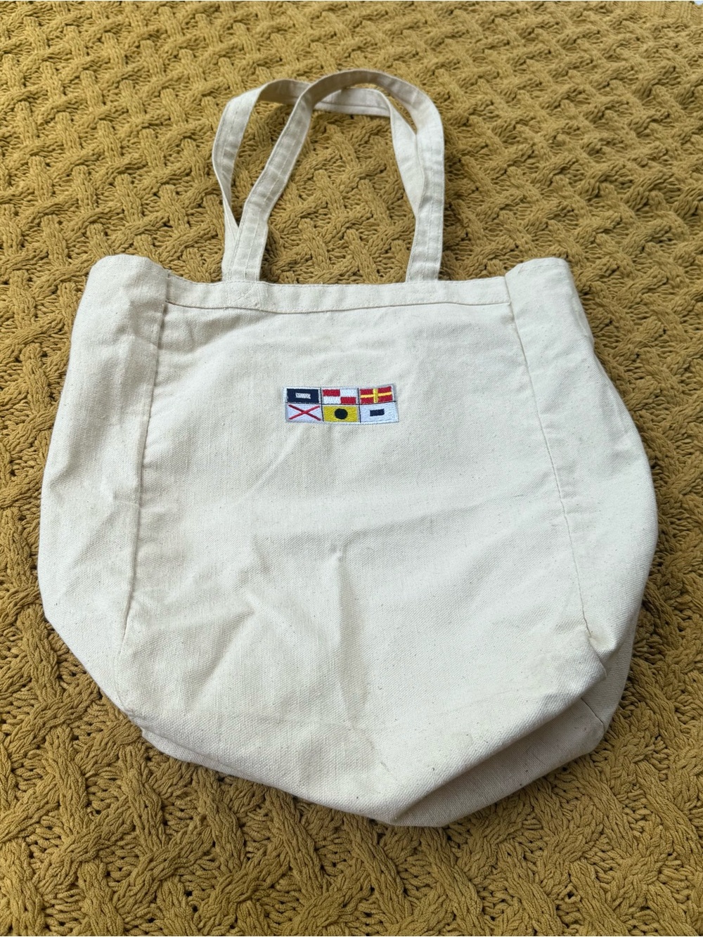 Nautical Flags Patch Canvas Tote‎ Bag Open-Top Fisherman Americana Boat Seaside